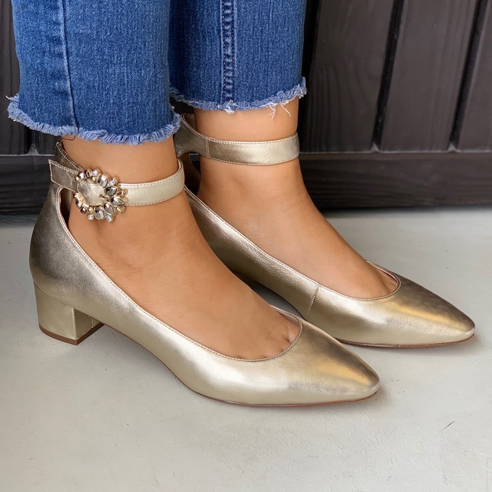 Light Gold Embellished Brooch Mary Jane Pump - Picture 2 of 7